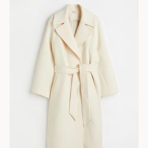 H&M Cream Beige Tie Belt Coat Fall Trench Jacket Women's Small